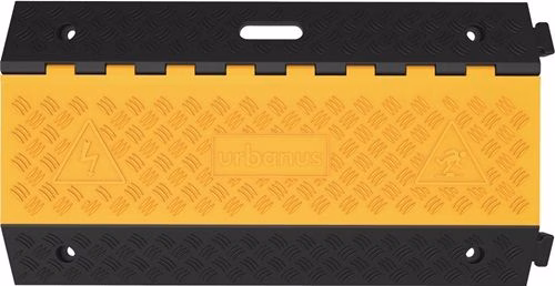 Ponte per tubi e cavi L900xW500xH70mm gomma nero/giallo 3 canali della marca Ponte portacavi e tubi flessibili L900xW500xH70mm in gomma nera/gialla a 3 canali, appartenente alla categoria barriere e sicurezza nei cantieri edili, codice articolo 9000480244.