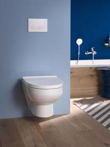 Detailbild 4051958 Abattant de toilette blanc Duravit n° 1 avec mécanisme de fermeture amortie et charnières en acier inoxydable.
