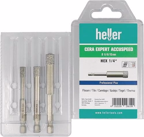 Feinsteinzeugbohrer Cera Expert Accuspeed 3-teilig Ø 6,8,10mm Schaft 6-kant HELLER