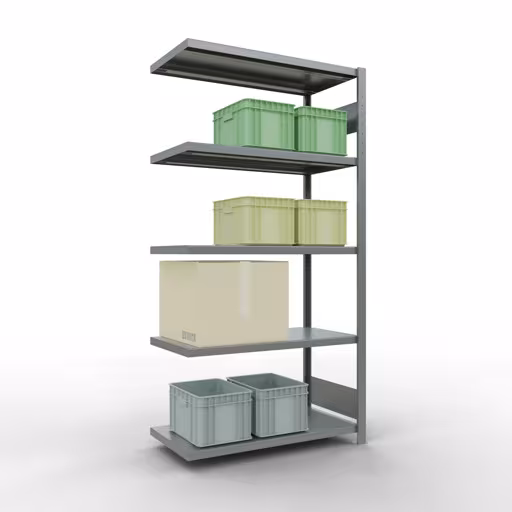 Produktbild Nr 14 des Artikels Anbauregal, Fachbodenregal Stecksystem MULTIplus330, 2000 x 1000 x 500 mm (HxBxT), 5 Fachböden, Längenriegel, verzinkt Abbildung Nr 14 des Artikels Anbauregal, Fachbodenregal Stecksystem MULTIplus330, 2000 x 1000 x 500 mm (HxBxT), 5 Fachböden, Längenriegel, verzinkt aus der Produktgruppe Stecksystem von der Marke Schulte Lagertechnik