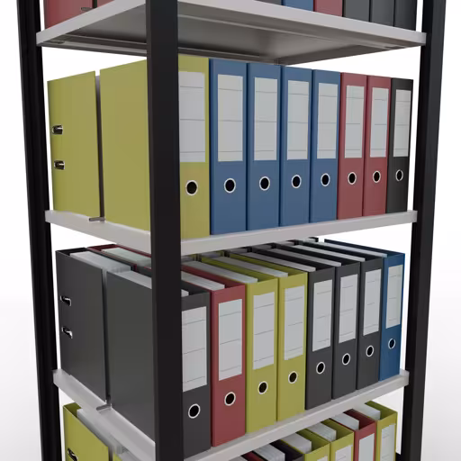 Grundregal, Büro-Fachbodenregal Stecksystem MULTIplus150, 1800 x 750 x 600 mm (HxBxT), 5 Fachböden, Längenriegel, mit Mittelanschlag, schwarz/lichtgrau aus der Kategorie Stecksystem mit der GTIN 4004514249937 Grundregal, Büro-Fachbodenregal Stecksystem MULTIplus150, 1800 x 750 x 600 mm (HxBxT), 5 Fachböden, Längenriegel, mit Mittelanschlag, schwarz/lichtgrau von der Marke Schulte Lagertechnik aus der Produktreihe Büroregale