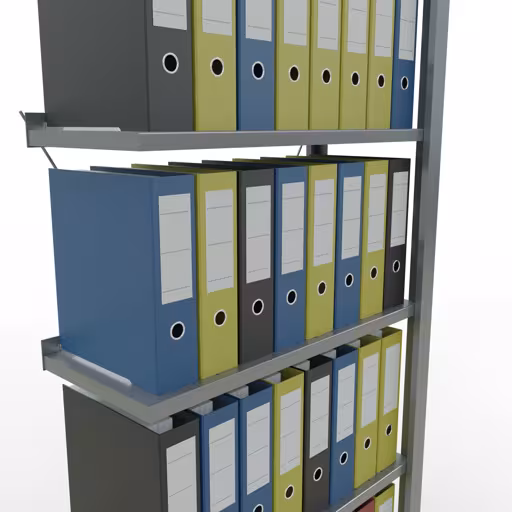 Zusatzbild des Artikels Anbauregal, Büro-Fachbodenregal Stecksystem MULTIplus85, 2000 x 750 x 300 mm (HxBxT), 6 Fachböden, Kreuzstrebe, verzinkt, mit Anschlagleiste aus Stecksystem