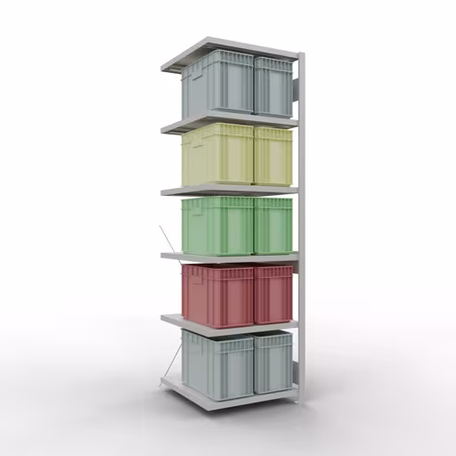 Abbildung Nr 15 des Artikels Anbauregal, Fachbodenregal Stecksystem MULTIplus250, 2500 x 750 x 800 mm (HxBxT), 6 Fachböden, Kreuzstrebe, RAL 7035 lichtgrau aus der Produktgruppe Stecksystem von der Marke Schulte Lagertechnik