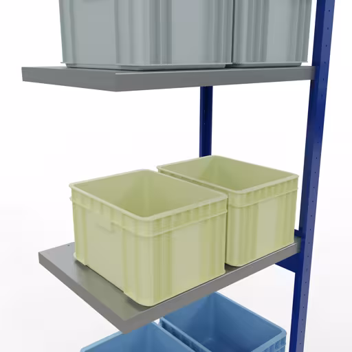 Anbauregal, Fachbodenregal Stecksystem MULTIplus250, 3000 x 750 x 500 mm (HxBxT), 7 Fachböden, Längenriegel, RAL 5010 enzianblau/verzinkt/verzinkt von der Marke Schulte Lagertechnik aus der Produktreihe Stecksystem