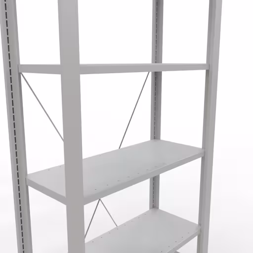 Grundregal, Büro-Fachbodenregal Stecksystem MULTIplus85, 2000 x 750 x 300 mm (HxBxT), 6 Fachböden, Kreuzstrebe, ohne Anschlagleiste, lichtgrau von Schulte Lagertechnik aus der Kategorie Büroregale