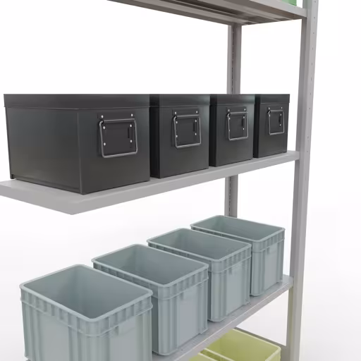 Produktbild Nr 13 des Artikels Anbauregal, Fachbodenregal Stecksystem MULTIplus85, 2000 x 1000 x 300 mm (HxBxT), 5 Fachböden, Längenriegel, RAL 7035 lichtgrau Abbildung Nr 13 des Artikels Anbauregal, Fachbodenregal Stecksystem MULTIplus85, 2000 x 1000 x 300 mm (HxBxT), 5 Fachböden, Längenriegel, RAL 7035 lichtgrau aus der Produktgruppe Stecksystem von der Marke Schulte Lagertechnik