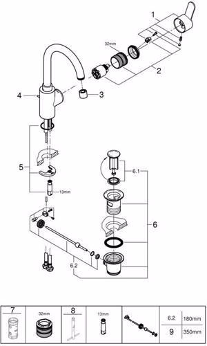 Technische Zeichnung 4049705 GROHE Einhand-Waschtischbatterie Eurostyle C 23043_3 L-Size chrom
