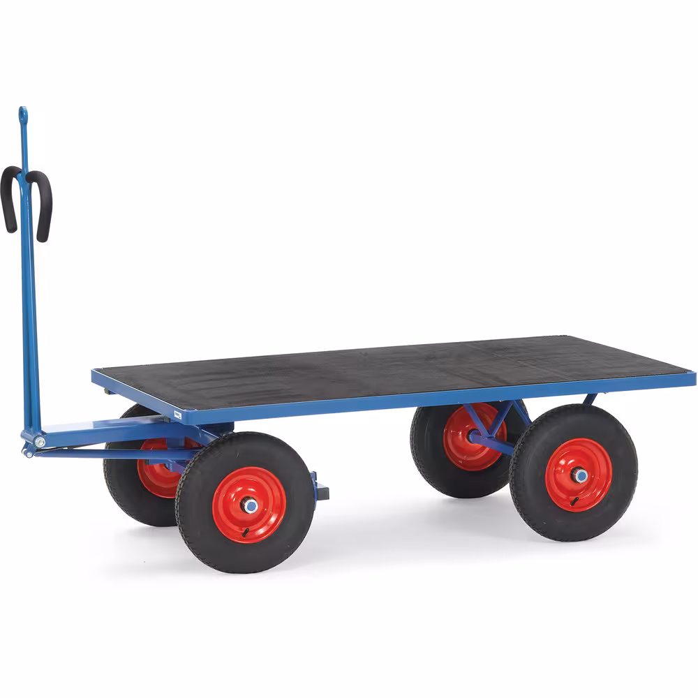 Handpritschenwagen offen mit Zugöse pulverbeschichtet blau RAL 5007, 4 Eckhülsen, Drehschemel-Lenkung mit Kugelkranz Typ Bereifung: Luft aus der Kategorie Handwagen/Pritschenwagen mit der Artikelnr. 6405LZ