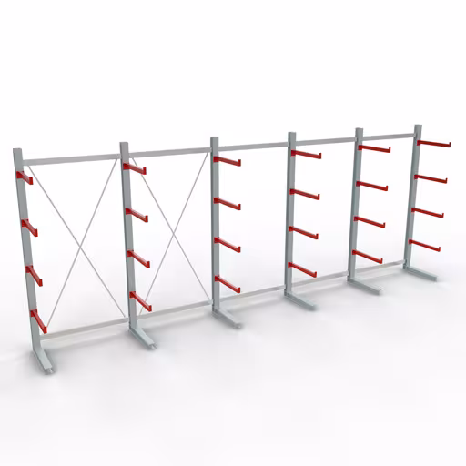 Abbildung Nr 7 des Artikels K 6000 Komplettregal, einseitig, 3000 x 7500 x 750 mm, RAL 7001 / RAL 3000, 5 Lagerebenen aus der Produktgruppe Kragarmregale von der Marke Schulte Lagertechnik