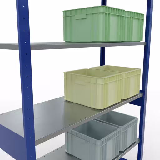 Grundregal, Fachbodenregal Stecksystem MULTIplus150, 2500 x 1300 x 500 mm (HxBxT), 6 Fachböden, Längenriegel, RAL 5010 enzianblau/verzinkt mit der GTIN 4004514280442 Grundregal, Fachbodenregal Stecksystem MULTIplus150, 2500 x 1300 x 500 mm (HxBxT), 6 Fachböden, Längenriegel, RAL 5010 enzianblau/verzinkt von Schulte Lagertechnik mit der Artikelnr. 12751-130-LR-B