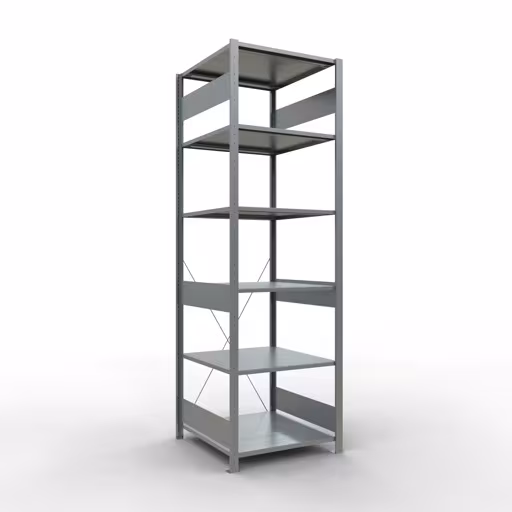 Zusatzbild des Artikels Grundregal, Fachbodenregal Stecksystem MULTIplus150, 2500 x 750 x 800 mm (HxBxT), 6 Fachböden, Kreuzstrebe, verzinkt aus Grundregal