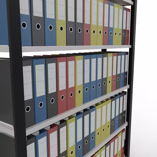 Abbildung Nr 14 des Artikels Grundregal, Büro-Fachbodenregal Stecksystem MULTIplus85, 2000 x 1300 x 300 mm (HxBxT), 6 Fachböden, Kreuzstrebe, mit Anschlagleiste, schwarz/lichtgrau aus der Produktgruppe Büroregale von der Marke Schulte Lagertechnik