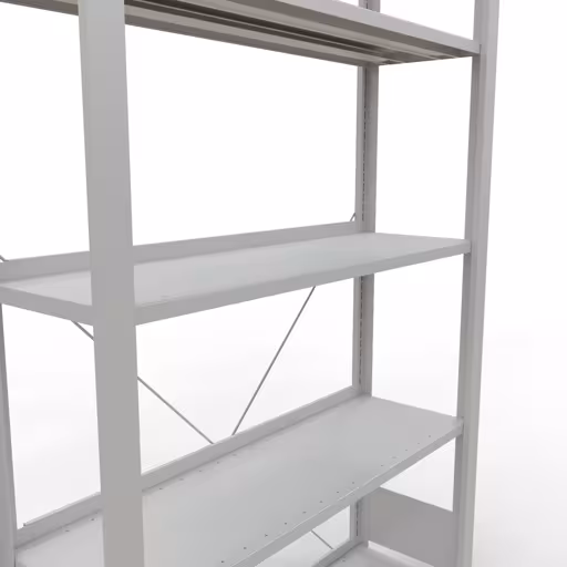 Abbildung Nr 13 des Artikels Grundregal, Büro-Fachbodenregal Stecksystem MULTIplus85, 1800 x 1000 x 300 mm (HxBxT), 5 Fachböden, Kreuzstrebe, mit Anschlagleiste, lichtgrau aus der Produktgruppe Büroregale von der Marke Schulte Lagertechnik