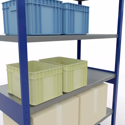 Abbildung Nr 10 des Artikels Grundregal, Fachbodenregal Stecksystem MULTIplus250, 2500 x 1300 x 600 mm (HxBxT), 6 Fachböden, Längenriegel, RAL 5010 enzianblau/verzinkt aus der Produktgruppe Stecksystem von der Marke Schulte Lagertechnik