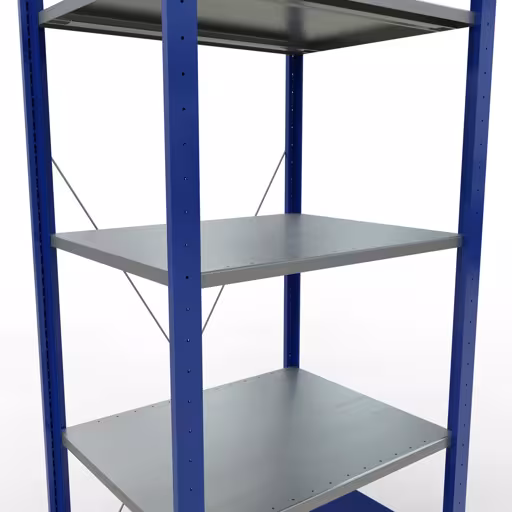 Produktbild Nr.14 des Artikels Grundregal, Fachbodenregal Stecksystem MULTIplus150, 2000 x 750 x 600 mm (HxBxT), 5 Fachböden, Kreuzstrebe, RAL 5010 enzianblau/verzinkt/verzinkt aus der Produktreihe Stecksystem von der Marke Schulte Lagertechnik
