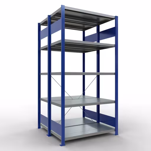 Grundregal, Doppelregal, Fachbodenregal Stecksystem MULTIplus250, 2000 x 1000 x (2x500) mm (HxBxT), 2x5 Fachböden, Kreuzstrebe, RAL 5010 enzianblau von der Marke Schulte Lagertechnik Grundregal, Doppelregal, Fachbodenregal Stecksystem MULTIplus250, 2000 x 1000 x (2x500) mm (HxBxT), 2x5 Fachböden, Kreuzstrebe, RAL 5010 enzianblau aus der Kategorie Doppelregale mit der Artikelnummer 32150-G-B