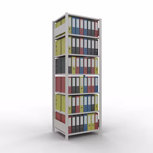 Abbildung Nr 13 des Artikels Grundregal, Büro-Fachbodenregal Stecksystem MULTIplus150, 2300 x 750 x 600 mm (HxBxT), 7 Fachböden, Längenriegel, mit Mittelanschlag, lichtgrau aus der Produktgruppe Büroregale von der Marke Schulte Lagertechnik