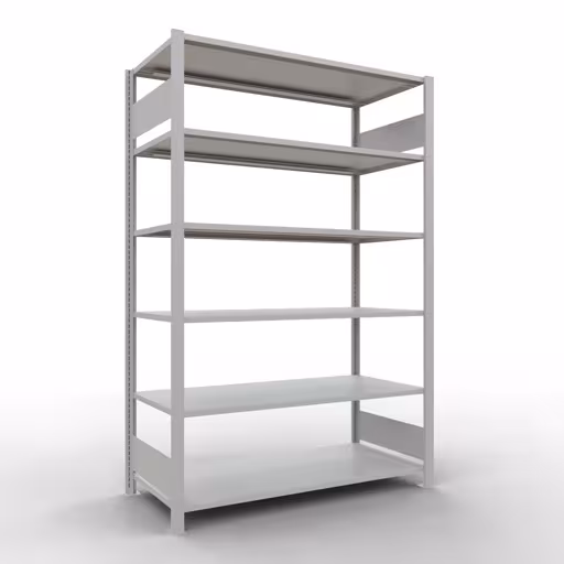 Grundregal, Büro-Fachbodenregal Stecksystem MULTIplus150, 2000 x 1300 x 600 mm (HxBxT), 6 Fachböden, Längenriegel, ohne Mittelanschlag, lichtgrau aus der Kategorie Stecksystem mit der Artikelnummer 36062