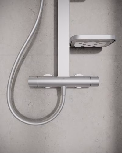 Ideal Standard Duschsystem CerathermAlu+ mit Brausethermostat, 2 Ablagen, 2-funktioniger Handbrause und 2-funktioniger Kopfbrause Silver