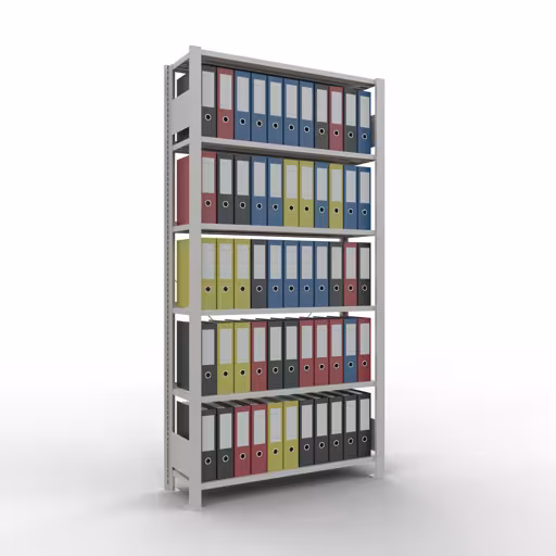Abbildung Nr 14 des Artikels Grundregal, Büro-Fachbodenregal Stecksystem MULTIplus85, 2000 x 1000 x 300 mm (HxBxT), 6 Fachböden, Kreuzstrebe, mit Anschlagleiste, lichtgrau aus der Produktgruppe Büroregale von der Marke Schulte Lagertechnik