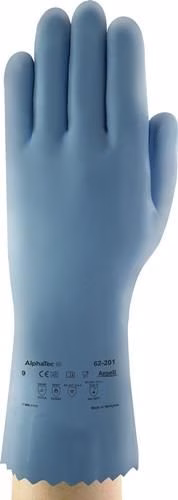 12 paires de gants chimiques AlphaTec® 62-201, taille 9, bleus, conformes aux normes EN 388, EN 374 et EN 407, EPI III, de marque ANSELL. Gants chimiques AlphaTec® 62-201 conformes aux normes EN 388, EN 374 et EN 407, catégorie EPI III, ANSELL, de la catégorie des gants de protection chimique, référence 4000371298