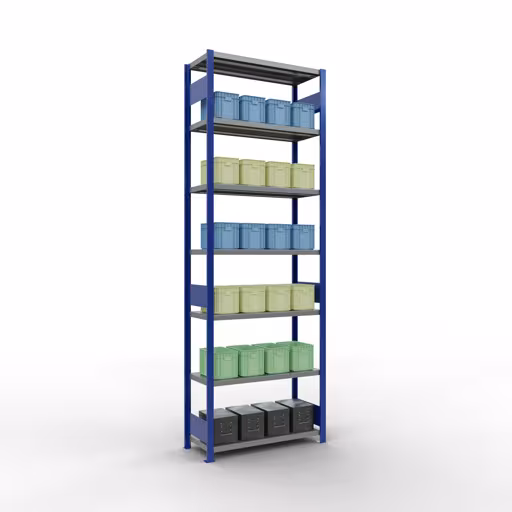 Produktbild Nr 12 des Artikels Grundregal, Fachbodenregal Stecksystem MULTIplus330, 3000 x 1000 x 400 mm (HxBxT), 7 Fachböden, Längenriegel, RAL 5010 enzianblau/verzinkt Abbildung Nr 12 des Artikels Grundregal, Fachbodenregal Stecksystem MULTIplus330, 3000 x 1000 x 400 mm (HxBxT), 7 Fachböden, Längenriegel, RAL 5010 enzianblau/verzinkt aus der Produktgruppe Stecksystem von der Marke Schulte Lagertechnik