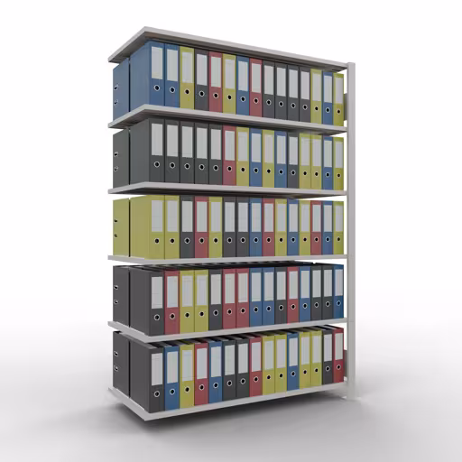 Abbildung Nr 13 des Artikels Anbauregal, Büro-Fachbodenregal Stecksystem MULTIplus150, 2000 x 1300 x 600 mm (HxBxT), 6 Fachböden, Längenriegel, ohne Mittelanschlag, lichtgrau aus der Produktgruppe Büroregale von der Marke Schulte Lagertechnik