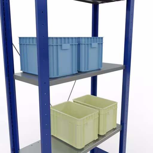 Grundregal, Fachbodenregal Stecksystem MULTIplus150, 2000 x 750 x 300 mm (HxBxT), 5 Fachböden, Kreuzstrebe, RAL 5010 enzianblau/verzinkt/verzinkt mit der Artikelnr. 12730-75-B Grundregal, Fachbodenregal Stecksystem MULTIplus150, 2000 x 750 x 300 mm (HxBxT), 5 Fachböden, Kreuzstrebe, RAL 5010 enzianblau/verzinkt/verzinkt von Schulte Lagertechnik aus der Kategorie Stecksystem