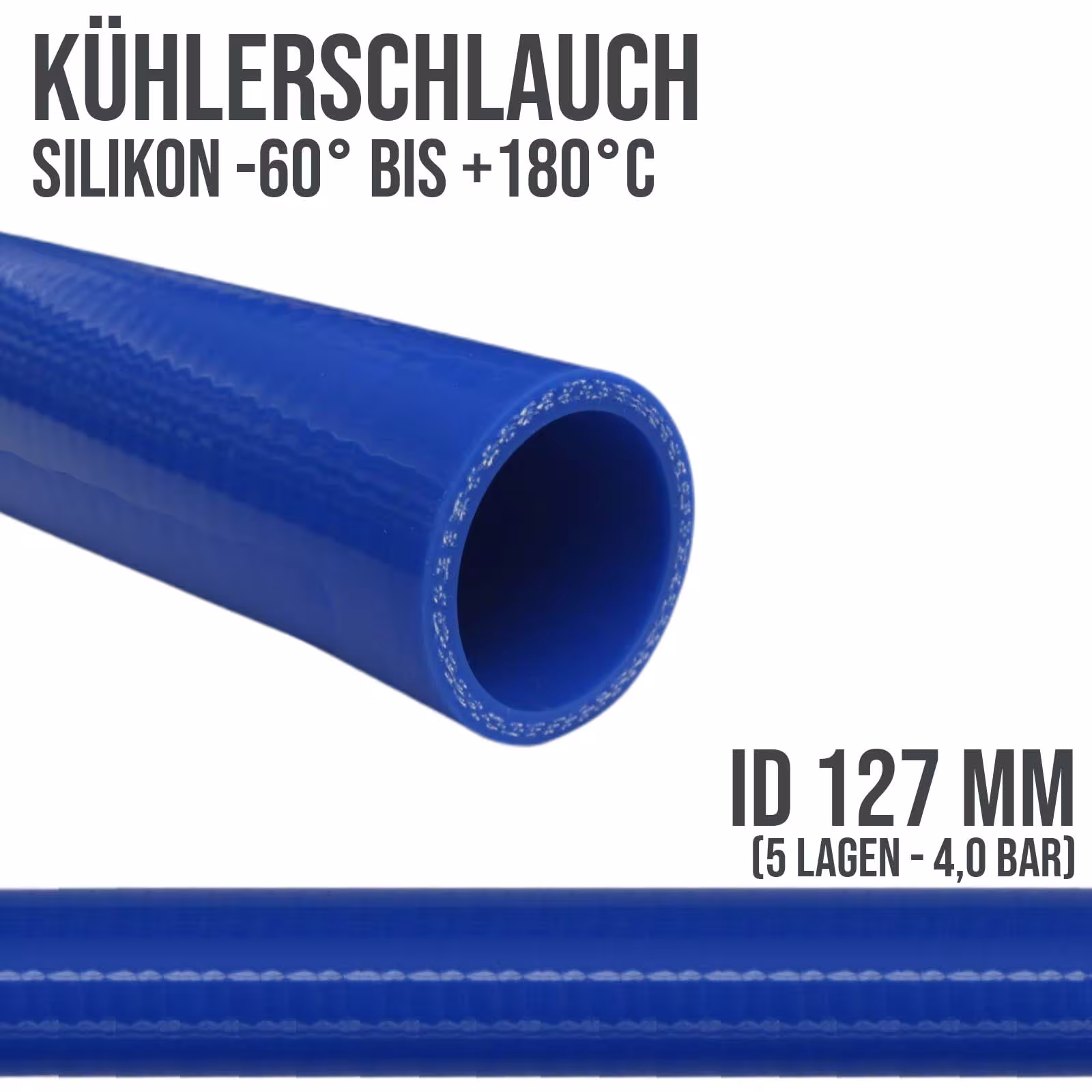 127 x 137 mm Kühler Silikon LLK Ladeluft Kühlmittel Schlauch blau PN 4,0 bar - Fixlänge 1 m von der Marke DEINSCHLAUCH24 127 x 137 mm Kühler Silikon LLK Ladeluft Kühlmittel Schlauch blau PN 4,0 bar - Fixlänge 1 m aus der Kategorie Kühlwasserschläuche mit der Artikelnummer KSS127-1000GA