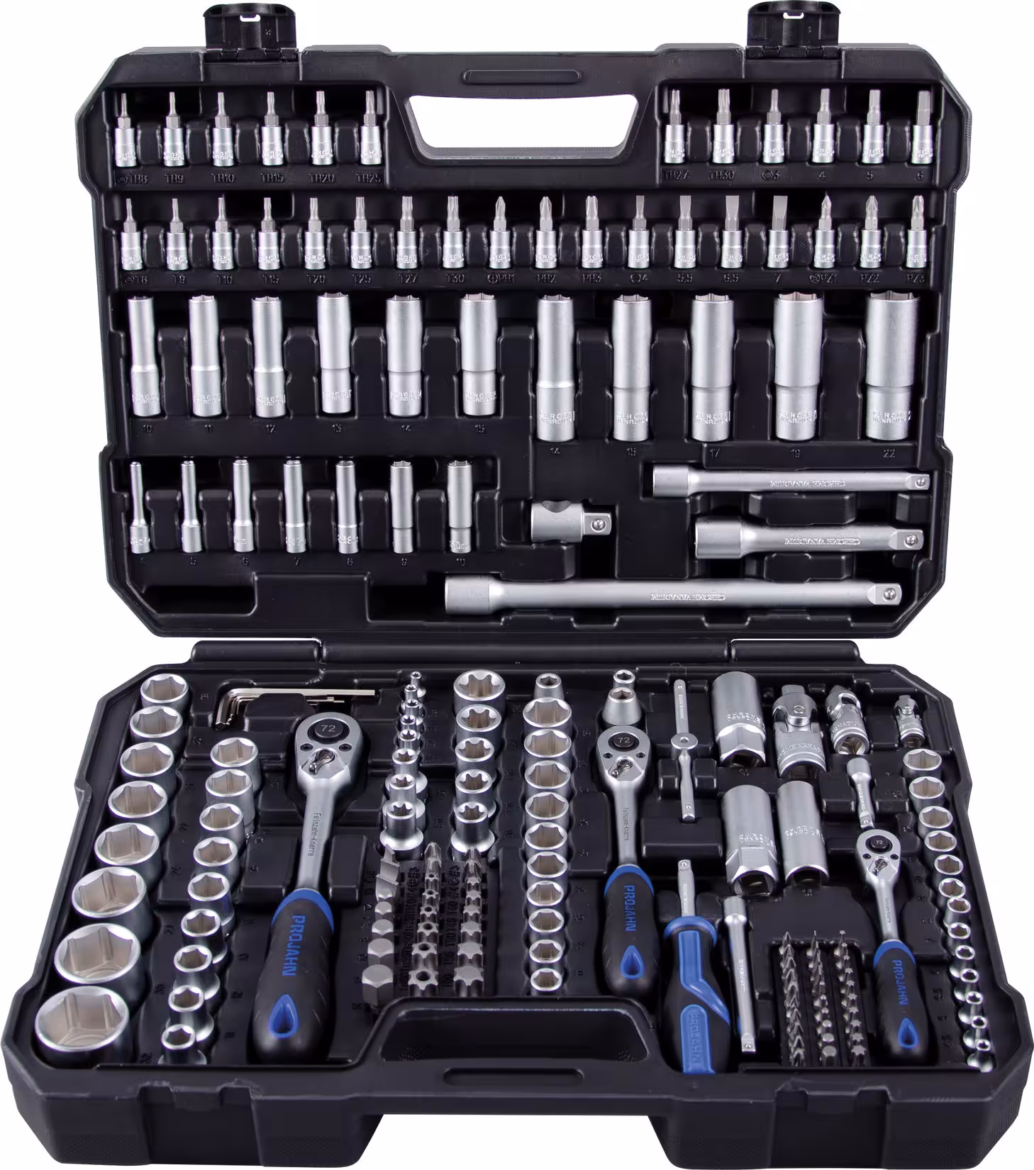 Abbildung Nr 6 des Artikels 1/4" + 3/8" + 1/2" proficraft Satz 182tlg., 72 Zahn Knarren aus der Produktgruppe Handwerkzeuge von der Marke PROJAHN