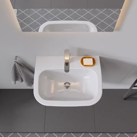 Detailbild 3990625 Waschtisch D-Code 550x430mm weiß 1 Hahnloch, mit Überlauf DURAVIT