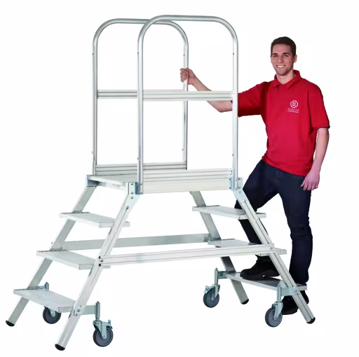 Aluminium-Podestleiter, beidseitig begehbar, mit Rollen, Arbeitshöhe ca. 2,70 m aus der Kategorie Podesttreppen mit der Artikelnummer 34877