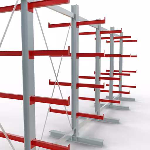 K 3000 Komplettregal, doppelseitig, 2500 x 6500 x 500 mm, RAL 7001 / RAL 3000, 5 Lagerebenen aus der Kategorie K3000 für mittelschwere Güter mit der GTIN 4058255001552 K 3000 Komplettregal, doppelseitig, 2500 x 6500 x 500 mm, RAL 7001 / RAL 3000, 5 Lagerebenen von der Marke Schulte Lagertechnik aus der Produktreihe Kragarmregale