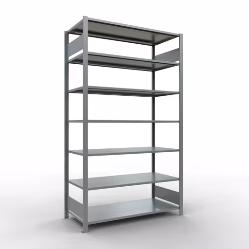 Grundregal, Büro-Fachbodenregal Stecksystem MULTIplus150, 2300 x 1300 x 600 mm (HxBxT), 7 Fachböden, Längenriegel, verzinkt, ohne Mittelanschlag aus der Kategorie Stecksystem mit der Artikelnummer 17768