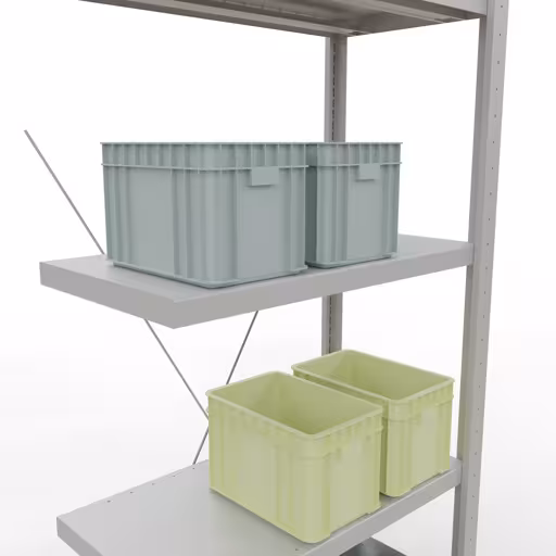 Anbauregal, Fachbodenregal Stecksystem MULTIplus250, 2000 x 750 x 400 mm (HxBxT), 5 Fachböden, Kreuzstrebe, RAL 7035 lichtgrau von Schulte Lagertechnik aus der Kategorie Stecksystem