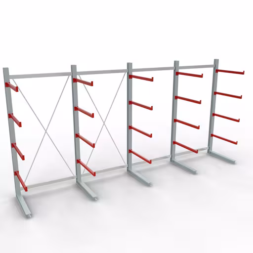 Abbildung Nr 12 des Artikels K 6000 Komplettregal, einseitig, 3000 x 6000 x 1000 mm, RAL 7001 / RAL 3000, 5 Lagerebenen aus der Produktgruppe Kragarmregale von der Marke Schulte Lagertechnik