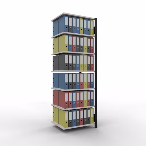 Abbildung Nr 8 des Artikels Anbauregal, Büro-Fachbodenregal Stecksystem MULTIplus150, 2300 x 750 x 600 mm (HxBxT), 7 Fachböden, Längenriegel, mit Mittelanschlag, schwarz/lichtgrau aus der Produktgruppe Büroregale von der Marke Schulte Lagertechnik