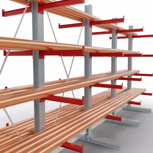 Abbildung Nr 11 des Artikels K 3000 Komplettregal, doppelseitig, 2500 x 5200 x 600 mm, RAL 7001 / RAL 3000, 5 Lagerebenen aus der Produktgruppe Kragarmregale von der Marke Schulte Lagertechnik