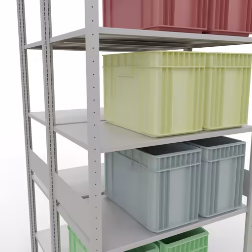 Zusatzbild des Artikels Grundregal, Doppelregal, Fachbodenregal Stecksystem MULTIplus150, 3000 x 1000 x (2x600) mm (HxBxT), 2x7 Fachböden, Längenriegel, RAL 7035 lichtgrau Zusatzbild des Artikels Grundregal, Doppelregal, Fachbodenregal Stecksystem MULTIplus150, 3000 x 1000 x (2x600) mm (HxBxT), 2x7 Fachböden, Längenriegel, RAL 7035 lichtgrau aus Doppelregale