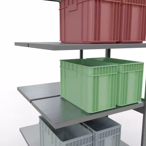 Produktbild Nr.7 des Artikels Anbauregal, Doppelregal, Fachbodenregal Stecksystem MULTIplus250, 3000 x 1000 x (2x600) mm (HxBxT), 2x7 Fachböden, Längenriegel, verzinkt aus der Produktreihe Fachbodenregale von der Marke Schulte Lagertechnik