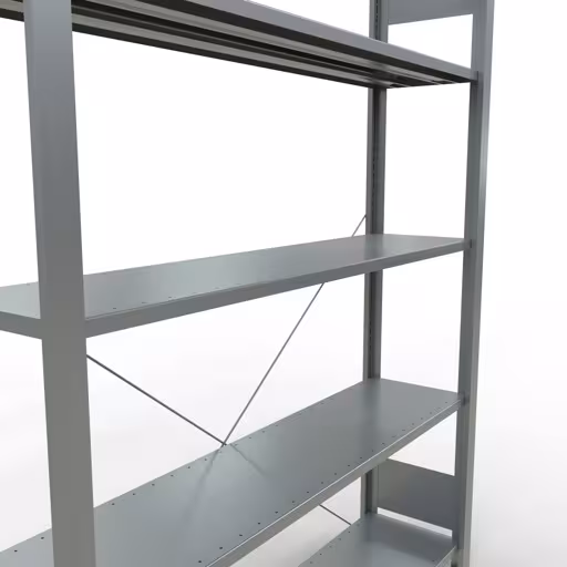 Grundregal, Büro-Fachbodenregal Stecksystem MULTIplus85, 1800 x 1300 x 300 mm (HxBxT), 5 Fachböden, Kreuzstrebe, verzinkt, ohne Anschlagleiste von der Marke Schulte Lagertechnik aus der Produktreihe Büroregale