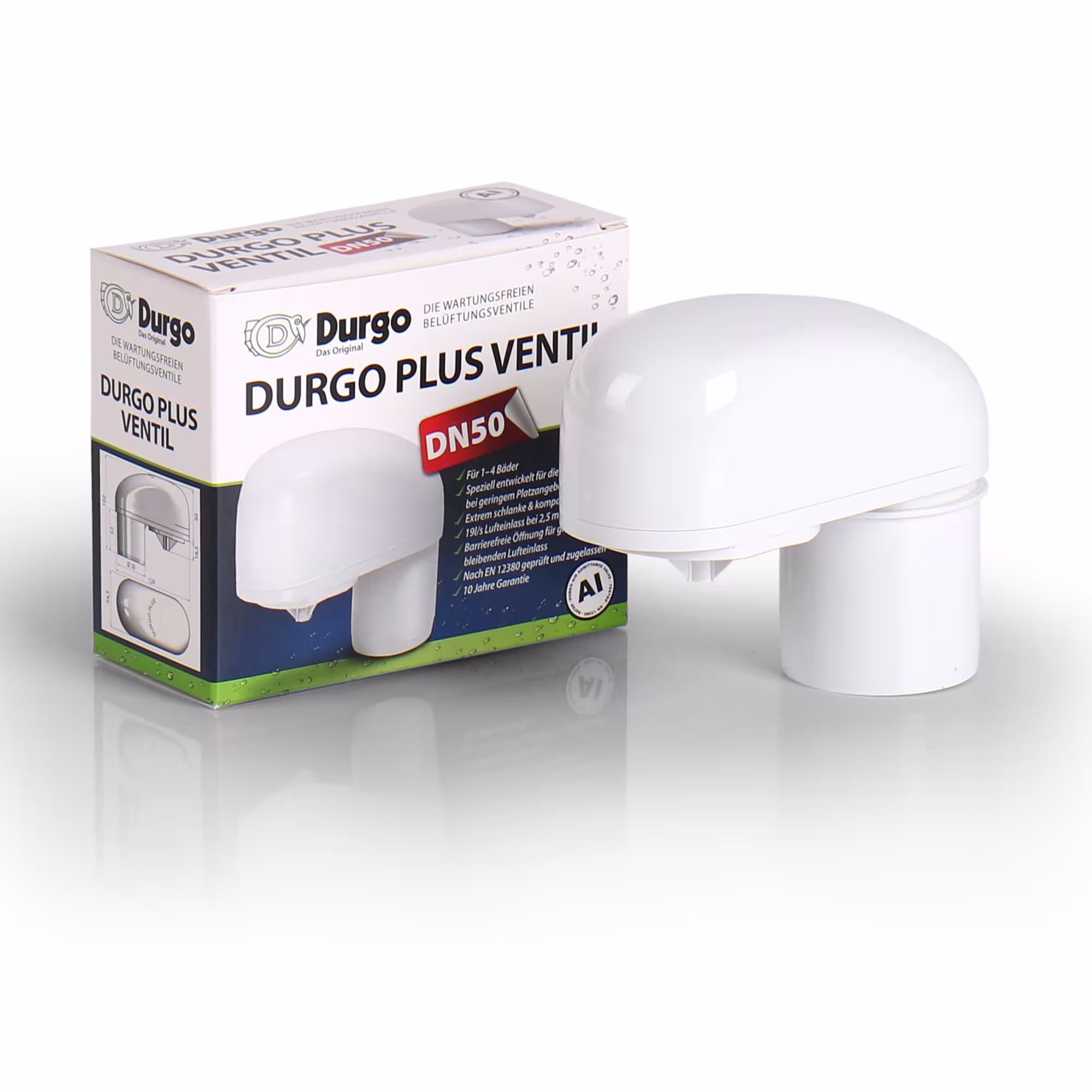 Belüftungsventil DN 50 Plus- Ventil für Platzsparenden Einbau von Durgo mit der Artikelnr. 7000055