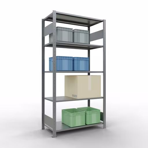 Produktbild Nr 13 des Artikels Grundregal, Fachbodenregal Stecksystem MULTIplus85, 2000 x 1000 x 500 mm (HxBxT), 5 Fachböden, Längenriegel, verzinkt Abbildung Nr 13 des Artikels Grundregal, Fachbodenregal Stecksystem MULTIplus85, 2000 x 1000 x 500 mm (HxBxT), 5 Fachböden, Längenriegel, verzinkt aus der Produktgruppe Stecksystem von der Marke Schulte Lagertechnik