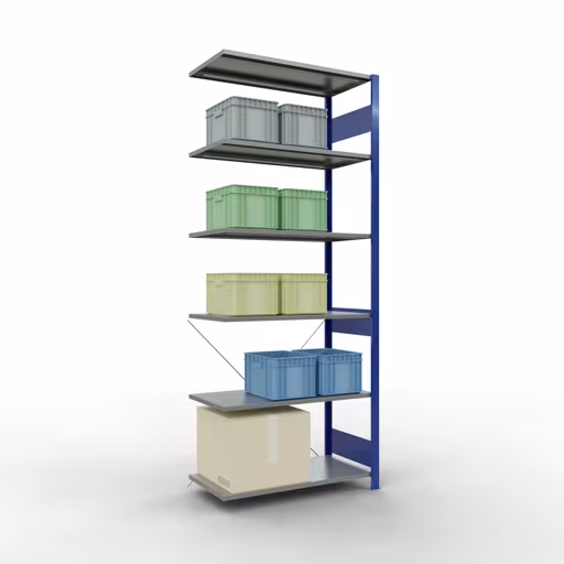 Produktbild Nr 14 des Artikels Anbauregal, Fachbodenregal Stecksystem MULTIplus85, 2500 x 1000 x 500 mm (HxBxT), 6 Fachböden, Kreuzstrebe, RAL 5010 enzianblau Abbildung Nr 14 des Artikels Anbauregal, Fachbodenregal Stecksystem MULTIplus85, 2500 x 1000 x 500 mm (HxBxT), 6 Fachböden, Kreuzstrebe, RAL 5010 enzianblau aus der Produktgruppe Stecksystem von der Marke Schulte Lagertechnik