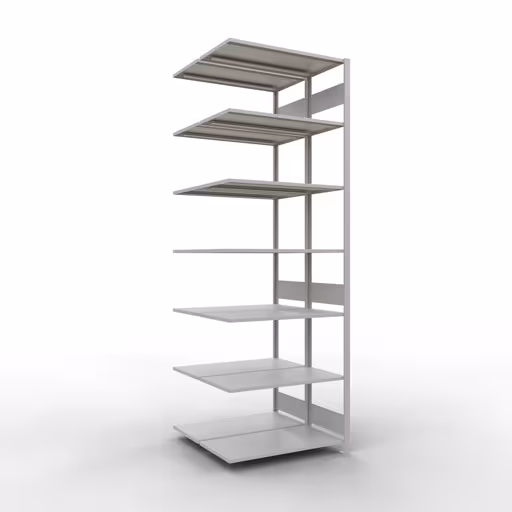 Produktbild Nr.16 des Artikels Anbauregal, Doppelregal, Fachbodenregal Stecksystem MULTIplus150, 3000 x 1000 x (2x500) mm (HxBxT), 2x7 Fachböden, Längenriegel, RAL 7035 lichtgrau aus der Produktreihe Fachbodenregale von der Marke Schulte Lagertechnik