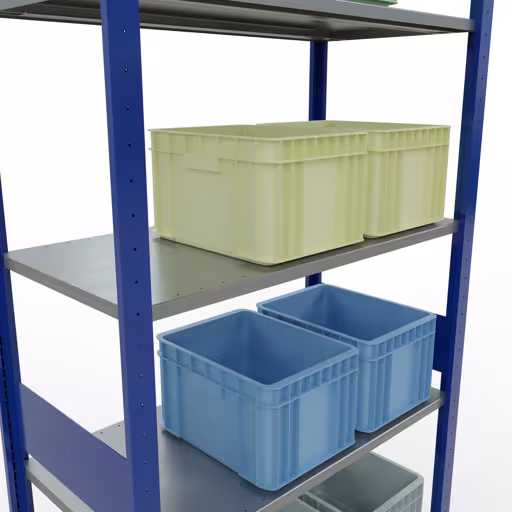 Abbildung Nr 13 des Artikels Grundregal, Fachbodenregal Stecksystem MULTIplus85, 3000 x 1000 x 500 mm (HxBxT), 7 Fachböden, Längenriegel, RAL 5010 enzianblau aus der Produktgruppe Stecksystem von der Marke Schulte Lagertechnik