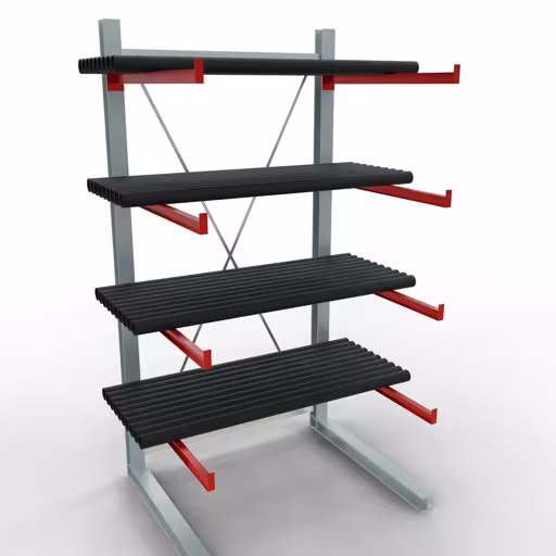Abbildung Nr 11 des Artikels K 6000 Komplettregal, einseitig, 3000 x 1500 x 1250 mm, RAL 7001 / RAL 3000, 5 Lagerebenen aus der Produktgruppe Kragarmregale von der Marke Schulte Lagertechnik