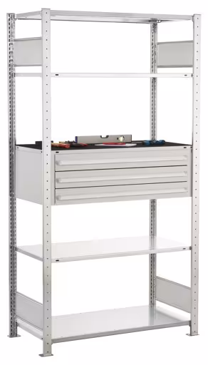 Grundregal, Schubladenregal MULTIplus150, 2000 x 1000 x 500 mm (HxBxT), 4 MULTIplus150-Fachböden, 1 Stück 3er Schubladenset, verzinkt von der Marke Schulte Lagertechnik Grundregal, Schubladenregal MULTIplus150, 2000 x 1000 x 500 mm (HxBxT), 4 MULTIplus150-Fachböden, 1 Stück 3er Schubladenset, verzinkt aus der Kategorie Schubladenregale mit der Artikelnummer 14680