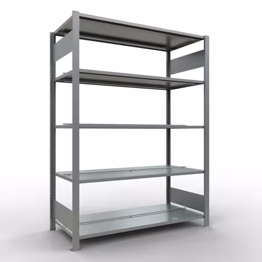Abbildung Nr 12 des Artikels Grundregal, Büro-Fachbodenregal Stecksystem MULTIplus150, 1800 x 1300 x 600 mm (HxBxT), 5 Fachböden, Längenriegel, verzinkt, mit Mittelanschlag aus der Produktgruppe Büroregale von der Marke Schulte Lagertechnik