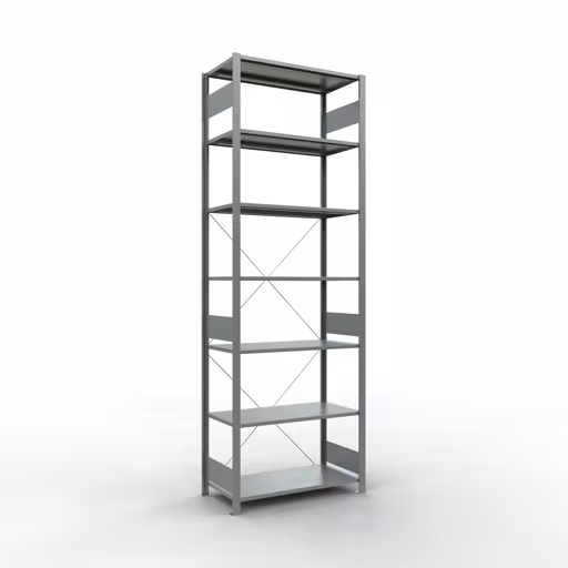 Abbildung Nr 12 des Artikels Grundregal, Fachbodenregal Stecksystem MULTIplus150, 3000 x 1000 x 500 mm (HxBxT), 7 Fachböden, Kreuzstrebe, verzinkt aus der Produktgruppe Stecksystem von der Marke Schulte Lagertechnik